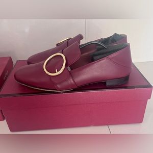 NEW BALLY Burgundy round buckle loafers Size 36